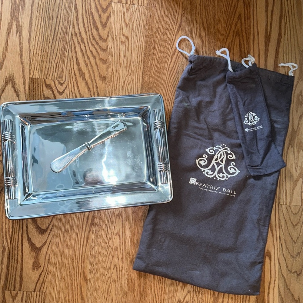 Beatriz Ball Silver Tray, Cloth Bags Included, NWOT